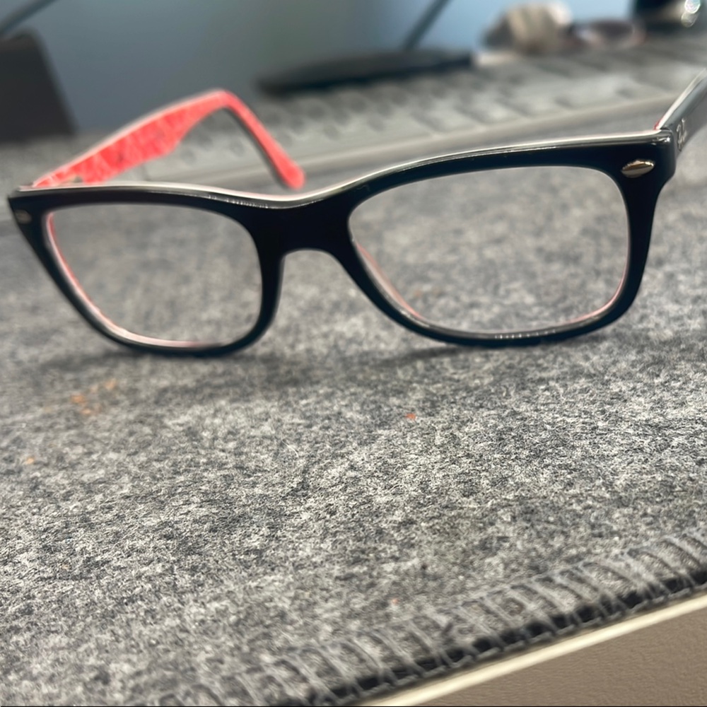 Women's or Young Adult Ray Ban Classic Black and Red  Glasses, narrow
